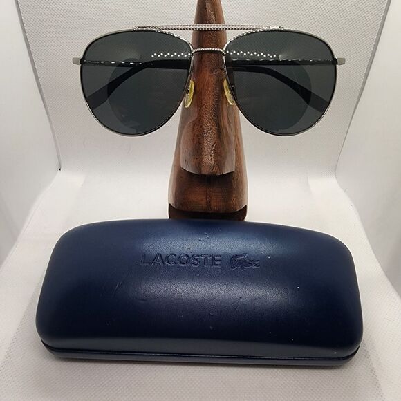 Lacoste Accessories - Lacoste Polarized Silver & Black Aviator Sunglasses & Case